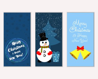 Renkli Noel kartları yılbaşı süsleri ve kardan adam vektör çizim ile