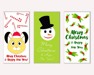 mutlu Noeller ve mutlu yeni yıl tebrik kartları vektör çizim       