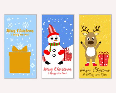 mutlu Noeller ve mutlu yeni yıl tebrik kartları vektör çizim       