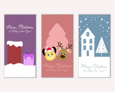 mutlu Noeller ve mutlu yeni yıl tebrik kartları vektör çizim     