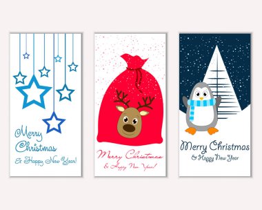 mutlu Noeller ve mutlu yeni yıl tebrik kartları vektör çizim     