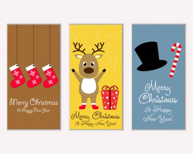 mutlu Noeller ve mutlu yeni yıl tebrik kartları vektör çizim       