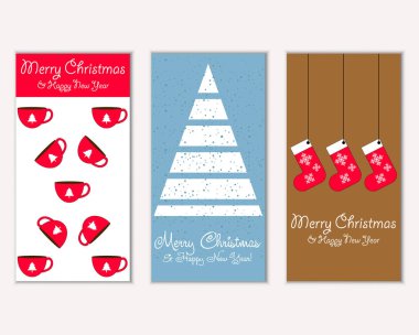 mutlu Noeller ve mutlu yeni yıl tebrik kartları vektör çizim       