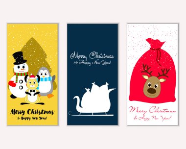 mutlu Noeller ve mutlu yeni yıl tebrik kartları vektör çizim     