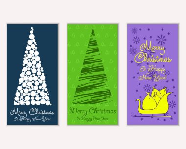 Mutlu Noeller ve mutlu yeni yıl tebrik kartları. Vektör çizim 