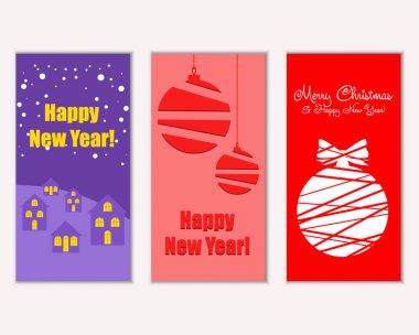mutlu Noeller ve mutlu yeni yıl tebrik kartları vektör çizim