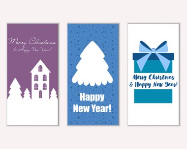 mutlu Noeller ve mutlu yeni yıl tebrik kartları vektör çizim     