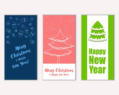 mutlu Noeller ve mutlu yeni yıl tebrik kartları vektör çizim