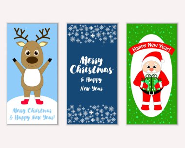 Mutlu Noeller ve mutlu yeni yıl tebrik kartları. Vektör çizim       