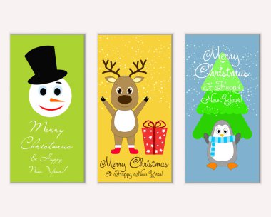 Mutlu Noeller ve mutlu yeni yıl tebrik kartları. Vektör çizim   