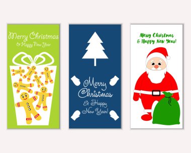 Renkli Noel kartları yılbaşı süslemeleri ve Noel Baba vektör çizim ile