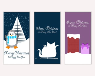 mutlu Noeller ve mutlu yeni yıl tebrik kartları vektör çizim     