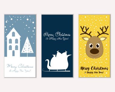 mutlu Noeller ve mutlu yeni yıl tebrik kartları vektör çizim