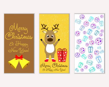 Mutlu Noeller ve mutlu yeni yıl tebrik kartları. Vektör çizim   