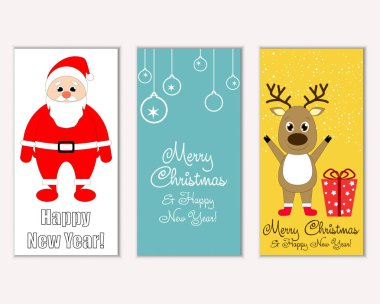 mutlu Noeller ve mutlu yeni yıl tebrik kartları vektör çizim       