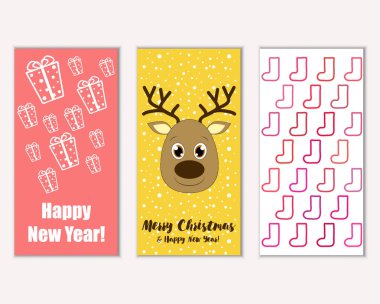 mutlu Noeller ve mutlu yeni yıl tebrik kartları vektör çizim     