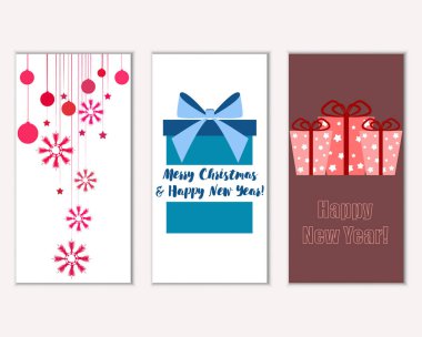mutlu Noeller ve mutlu yeni yıl tebrik kartları vektör çizim     