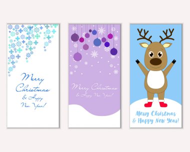 Mutlu Noeller ve mutlu yeni yıl tebrik kartları. Vektör çizim       