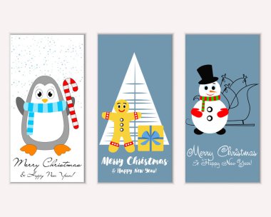 Mutlu Noeller ve mutlu yeni yıl tebrik kartları. Vektör çizim   