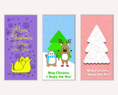 Mutlu Noeller ve mutlu yeni yıl tebrik kartları. Vektör çizim 