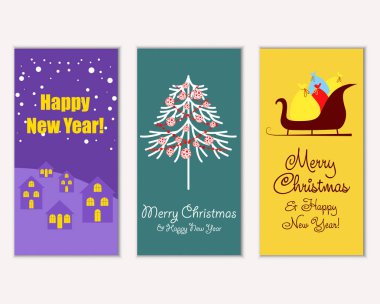 mutlu Noeller ve mutlu yeni yıl tebrik kartları vektör çizim