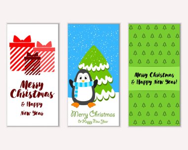 Mutlu Noeller ve mutlu yeni yıl tebrik kartları. Vektör çizim   