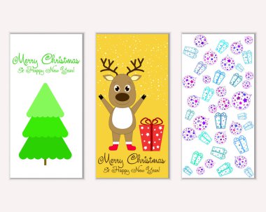 Mutlu Noeller ve mutlu yeni yıl tebrik kartları. Vektör çizim   