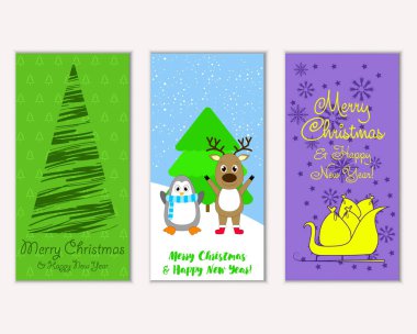 Mutlu Noeller ve mutlu yeni yıl tebrik kartları. Vektör çizim 