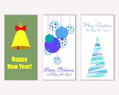Renkli Noel kartları ile yeni yıl süslemeleri, illüstrasyon vektör
