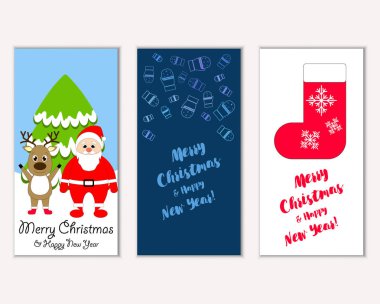 mutlu Noeller ve mutlu yeni yıl tebrik kartları vektör çizim       