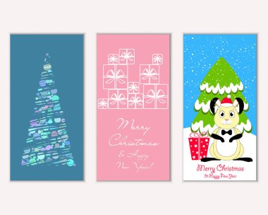 Mutlu Noeller ve mutlu yeni yıl tebrik kartları. Vektör çizim 