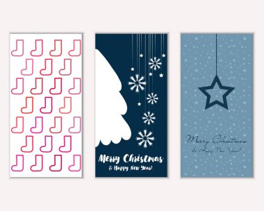 Mutlu Noeller ve mutlu yeni yıl tebrik kartları. Vektör çizim     