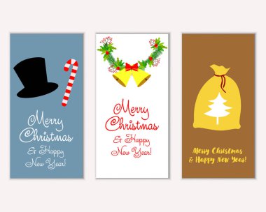 Mutlu Noeller ve mutlu yeni yıl tebrik kartları. Vektör çizim   