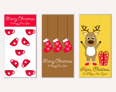 mutlu Noeller ve mutlu yeni yıl tebrik kartları vektör çizim       