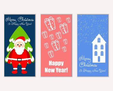 mutlu Noeller ve mutlu yeni yıl tebrik kartları vektör çizim     