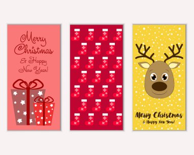 mutlu Noeller ve mutlu yeni yıl tebrik kartları vektör çizim