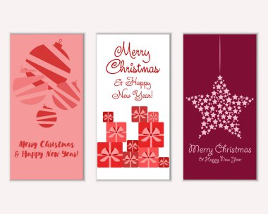 Mutlu Noeller ve mutlu yeni yıl tebrik kartları. Vektör çizim   
