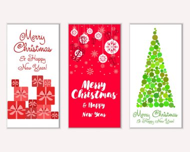 Mutlu Noeller ve mutlu yeni yıl tebrik kartları. Vektör çizim   