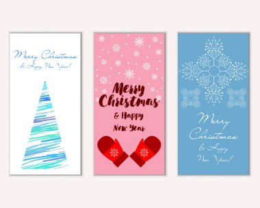 Mutlu Noeller ve mutlu yeni yıl tebrik kartları. Vektör çizim   