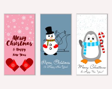 Mutlu Noeller ve mutlu yeni yıl tebrik kartları. Vektör çizim   