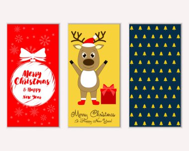 mutlu Noeller ve mutlu yeni yıl tebrik kartları vektör çizim   