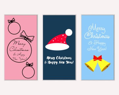 mutlu Noeller ve mutlu yeni yıl tebrik kartları vektör çizim