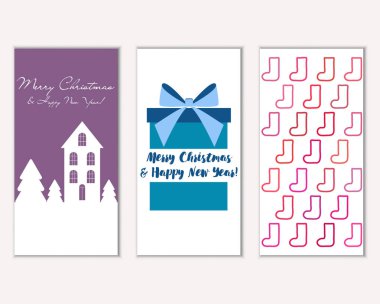 mutlu Noeller ve mutlu yeni yıl tebrik kartları vektör çizim     