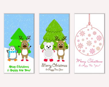 vektör çizim kış tatil tebrik kartları