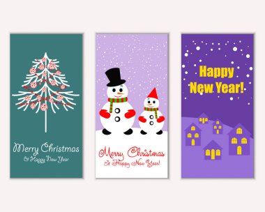 mutlu Noeller ve mutlu yeni yıl tebrik kartları vektör çizim