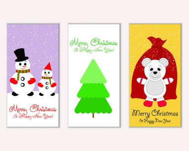 Mutlu Noeller ve mutlu yeni yıl tebrik kartları. Vektör çizim     