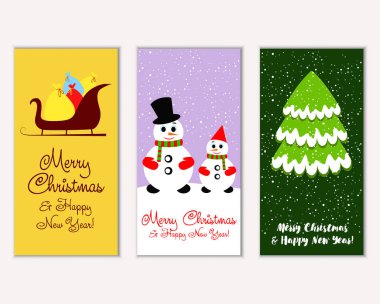 mutlu Noeller ve mutlu yeni yıl tebrik kartları vektör çizim