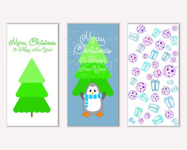 Mutlu Noeller ve mutlu yeni yıl tebrik kartları. Vektör çizim   