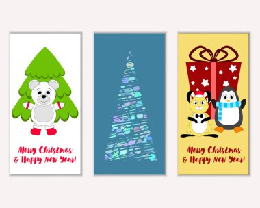 Mutlu Noeller ve mutlu yeni yıl tebrik kartları. Vektör çizim 