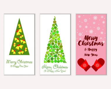 Mutlu Noeller ve mutlu yeni yıl tebrik kartları. Vektör çizim   